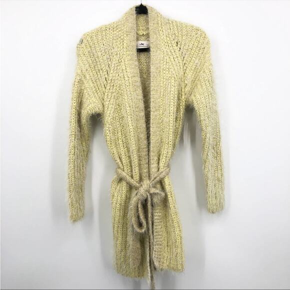 Anthropologie Yellow Larkin Shimmer Belted Cardigan Small Long Sleeve NEW - Picture 2 of 9